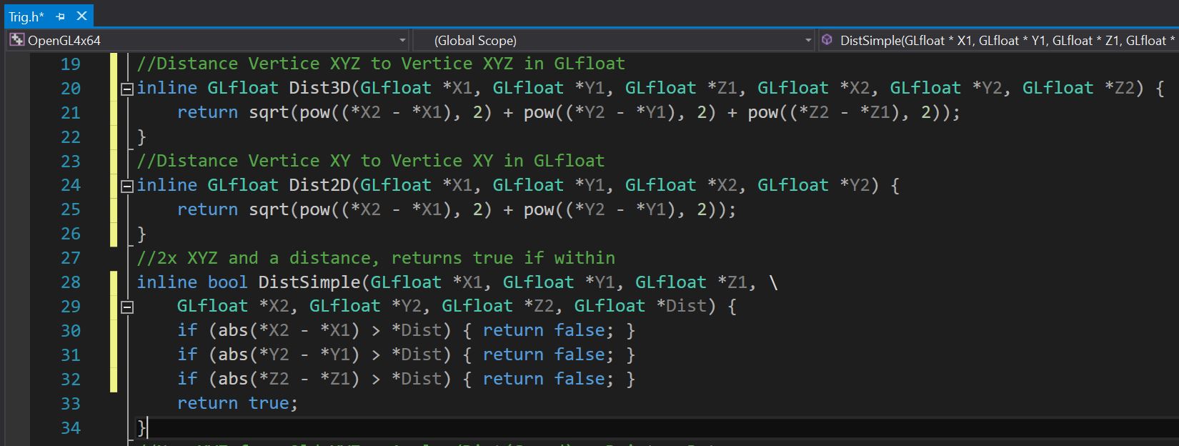 Distance functions in C++