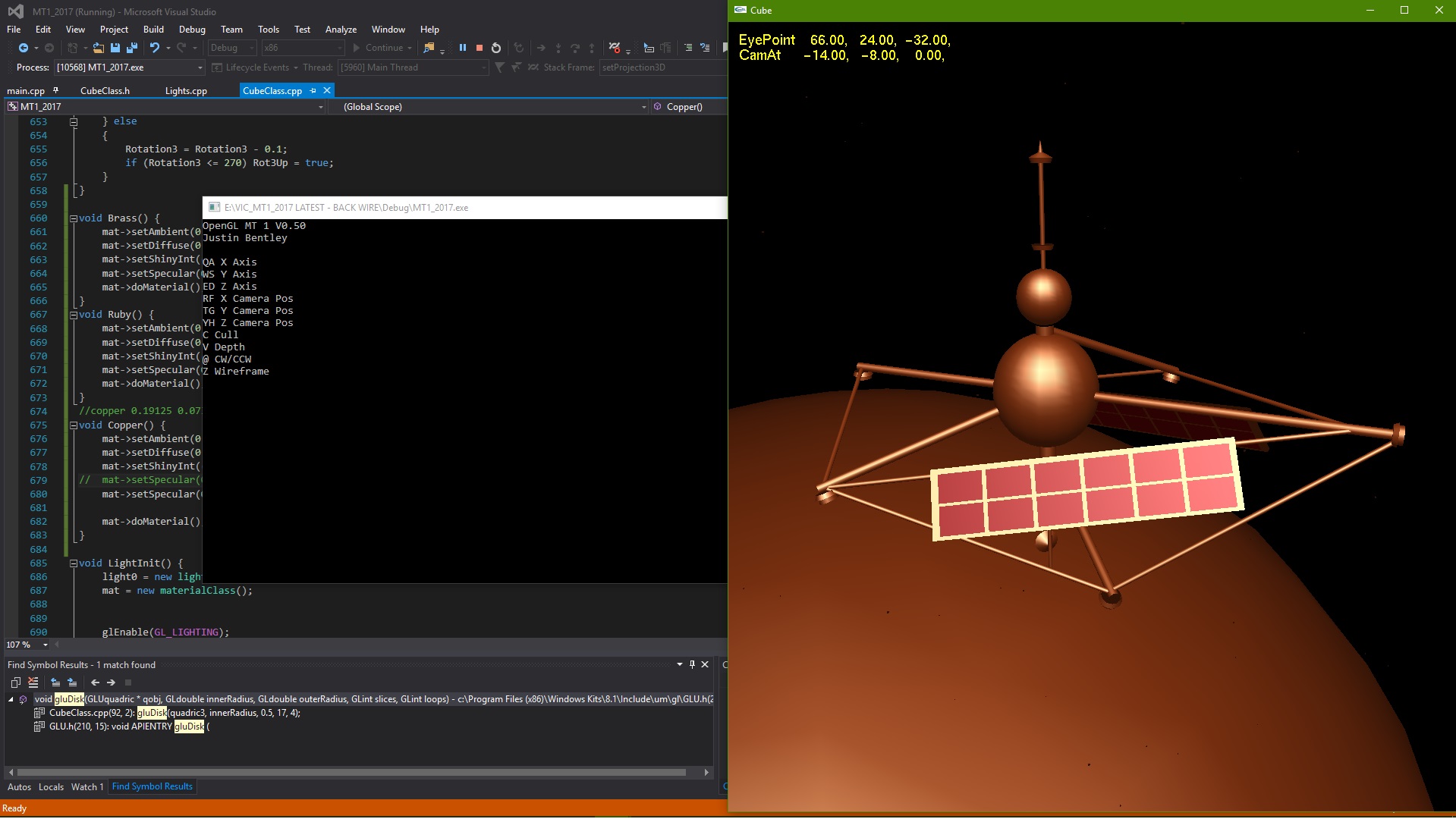 Creating the Moonraker Space Station in OpenGL - Built with filled triangle Materials with Lighting