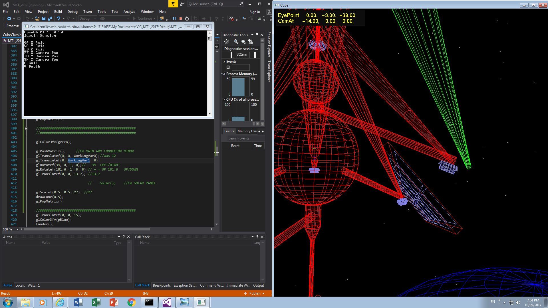 Creating the Moonraker Space Station in OpenGL - In Flat Color Wireframe